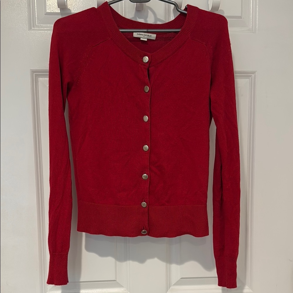 Banana Republic Red Button Up Cardigan Wool Knit